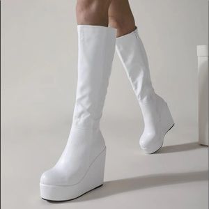 White platform wedge boots vintage style 90s